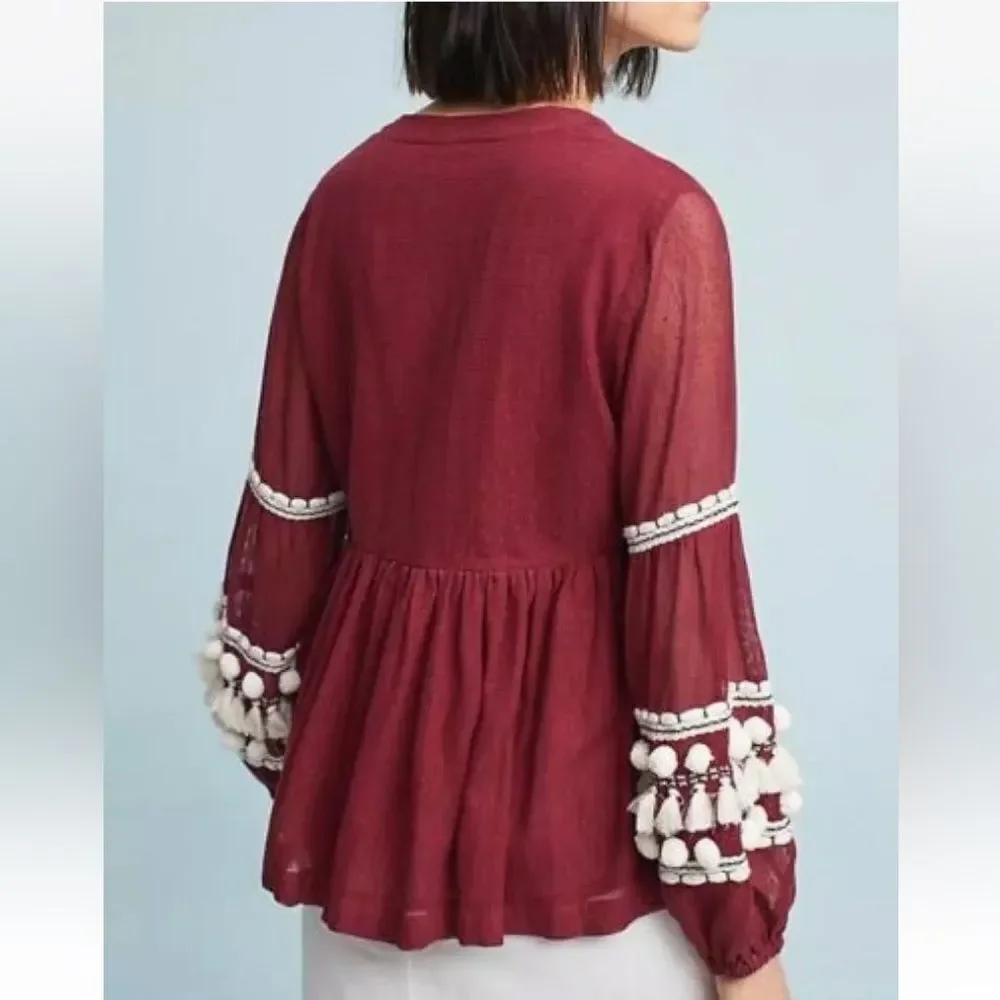 Anthropologie Nisha Peasant Top by Vineet Bahl $138 Sz XS